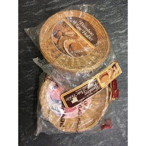 Vintage Lot Of 8 Wicker Bamboo Paper Plate Holders Bohemian - New In Package